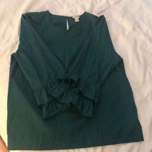Emerald green blouse with bell sleeves